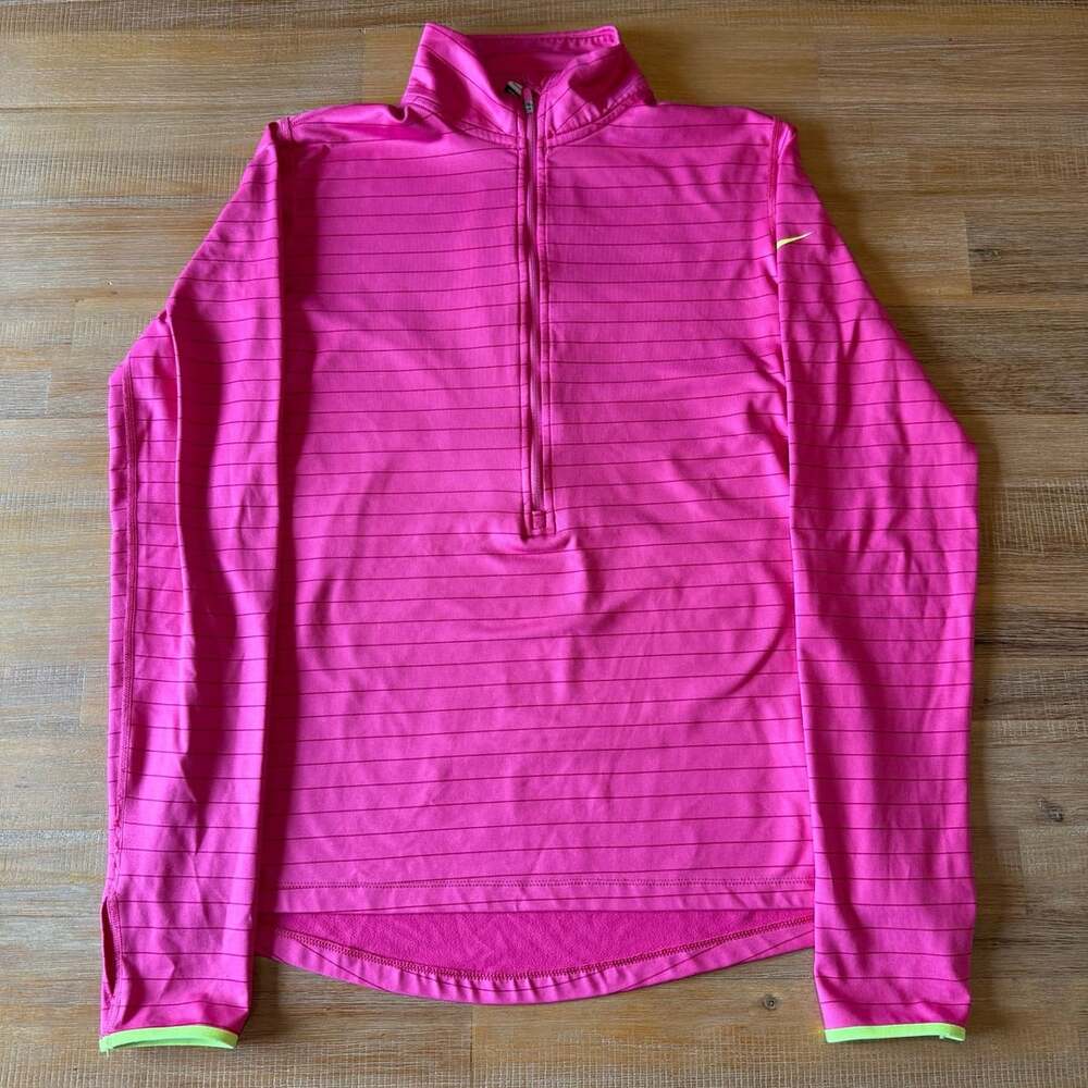Women’s Nike Dri-FIT 1/2-Zip Pullover Pink Striped Long Sleeve Activewear Shirt